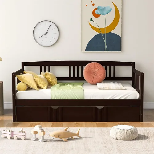 Vista 3 de Harper & Bright Designs Marco de sofá cama de madera de tamaño individual con nido, para niños y adolescentes. No necesita somier, muebles