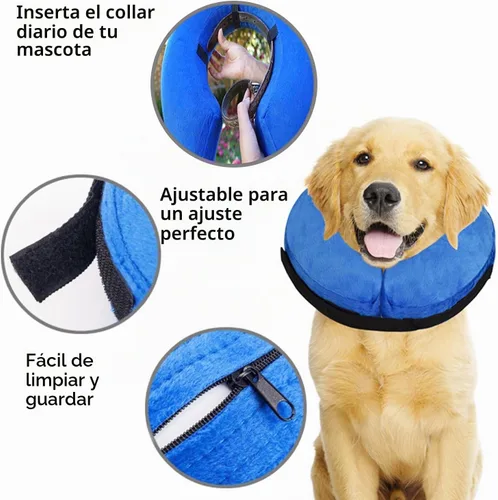Vista 4 de Collar inflable del cono del perro, E-collar protector ajustable suave para Azul