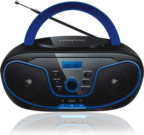 Vista 9 de Reproductor de CD Boombox, LP-D02 portátil Bluetooth FM Radio Sistema de sonido estéreo con sonido cristalino, reproducción de MP3, entrada USB