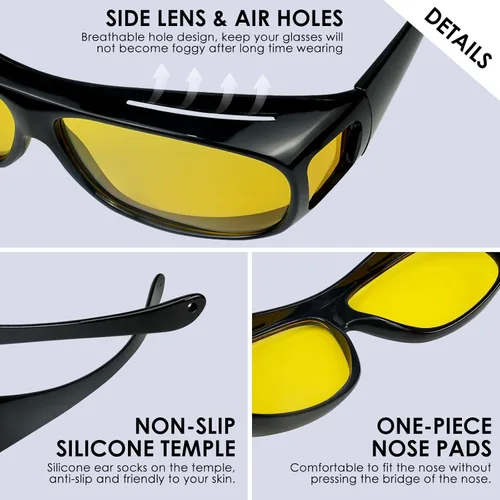 Vista 2 de Lentes de conducción nocturna para hombres y mujeres, lentes polarizados antirreflejos, lentes de visión nocturna polarizados envolventes, lentes