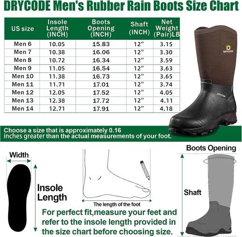 Vista 6 de DRYCODE Rubber Boots for Men, 5.5mm Neoprene Mid Calf Rain Boots, Durable Waterproof Hunting Boots(Brown & Camo, Size 6-14)