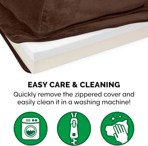Vista 7 de Furhaven - Cama para perro de espuma viscoelástica, en forma de L, estilo diván, de felpa y terciopelo, marrón sable, talla jumbo plus (XXL)