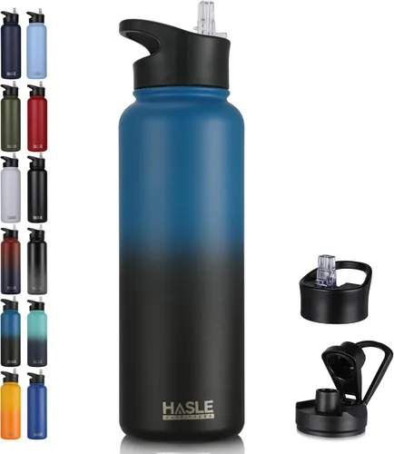 Vista 34 de HASLE OUTFITTERS Botella de agua aislada de 22 onzas, botella de agua de acero inoxidable de doble pared de boca ancha con tapa de popote y tapa