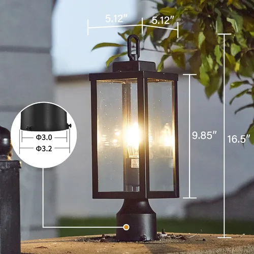 Vista 2 de Luces de poste para exteriores, lámpara de poste con enchufe E26, impermeable y antioxidante, moderna iluminación exterior de pilar, lámpara negra