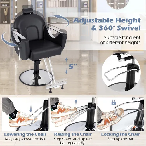 Vista 5 de Giantex Silla de peluquería reclinable, silla de salón para estilista, giratoria de 360 grados, altura ajustable y reposacabezas, bomba hidráulica