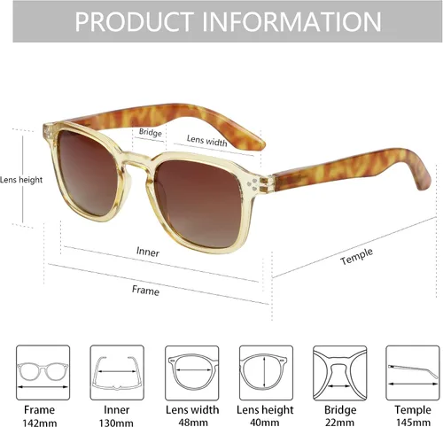Vista 4 de ZENOTTIC Lentes de sol polarizados retro para mujer y hombre para cara pequeña, tonos clásicos cuadrados vintage, 100% protección UV a la moda
