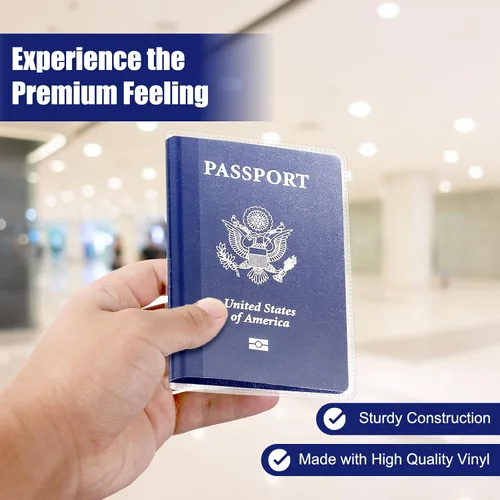 Vista 5 de Funda transparente para pasaporte, protector de pasaporte de plástico impermeable, funda de vinilo para pasaportes para viajes, transparente
