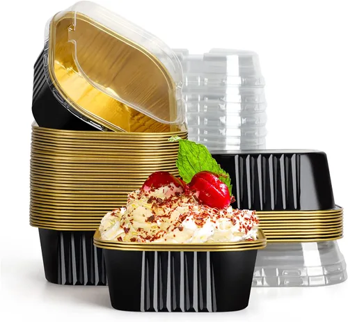 Vista 20 de EUSOAR - Moldes para pastel con tapas, 50 unidades de 300 ml/10 oz, moldes cuadrados desechables para cupcakes, recipientes de papel de aluminio