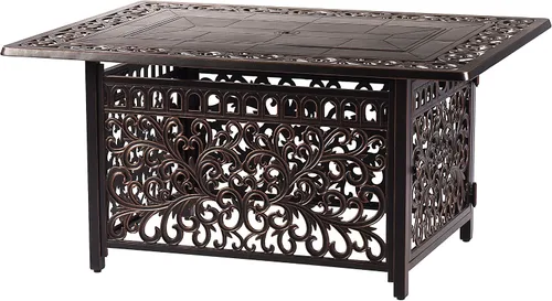 Vista 3 de Oakland Living Juego de mesa rectangular de aluminio de 48 pulgadas, cuatro balancines giratorios profundos, cuentas de fuego, tapa y cubiertas