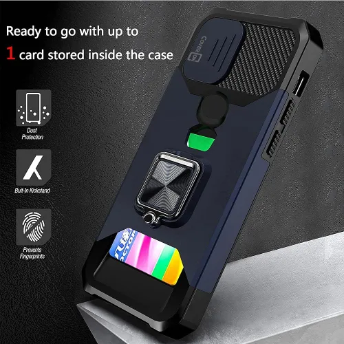 Vista 3 de CoverON Diseñado para Google Pixel 5a Funda Teléfono, Ranura Para Tarjeta Kick Stand Ring Camera Cover - Azul