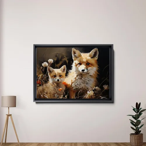 Vista 2 de Fox Mother Cub Print, In The Style Of Stencil,Based, Kids Wall Art, Kids Wall Art Display, Mom And Baby Animal Art Print, Decor Canvas, Home Decor