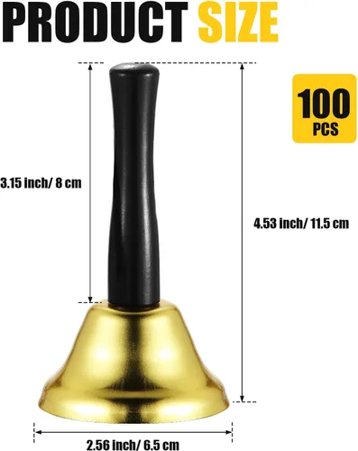 Vista 2 de Fumete 100 campanas de metal para cenar de boda, servicio de cena, llamada, campanas de acero con mango de madera para decoraciones de boda