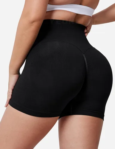 Vista 3 de YEOREO Pantalones cortos profesionales de entrenamiento para mujer, 3.6 pulgadas, pantalones cortos sin costuras, cintura alta, contorno, gimnasio