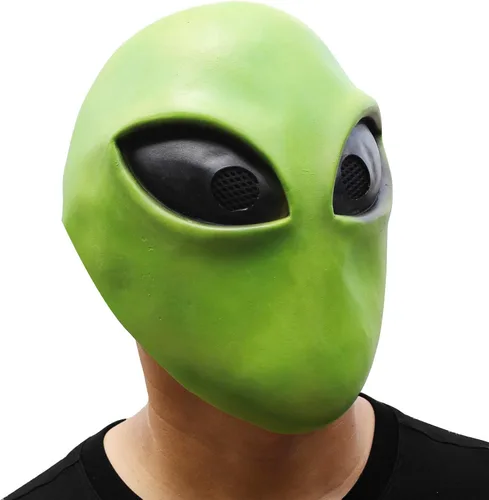 Vista 5 de PartyHop Máscara de cabeza de alienígena verde, máscara de látex para disfraz de fiesta de Halloween