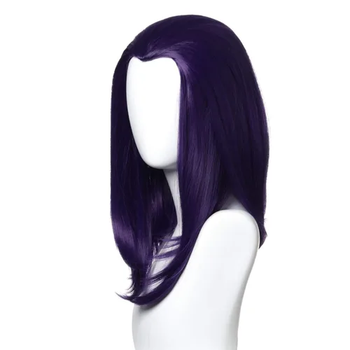 Vista 2 de Qaccf Peluca de mujer Bob Halloween Cosplay de 14 pulgadas con pico de viudas (morado)