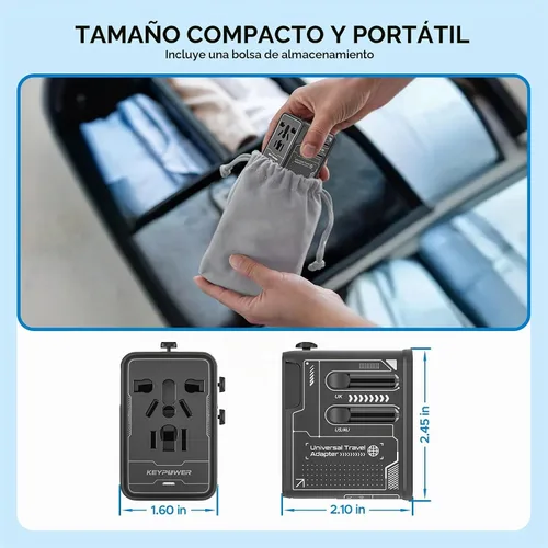 Vista 8 de Adaptador de viaje universal 30W GaN, adaptador de corriente internacional todo en uno