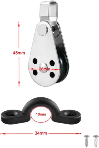 Vista 5 de Juego de 2 bloques de polea de acero inoxidable con ojal y tornillos para kayak, canoa, barco, ancla, kit de carrito