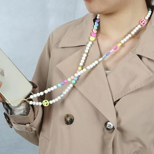 Vista 6 de Beaded Phone Charm Lanyard Strap Crossbody Fixed Beads Pearl Neck Chain