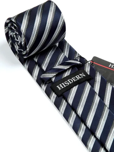 Vista 4 de HISDERN Corbatas de rayas para hombre corbata clásica tejida con corbata a rayas y bolsillo cuadrado conjunto formal de negocios y boda