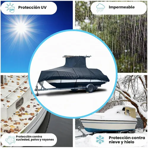 Vista 6 de EliteShield Cubierta Resistente para Barco con T-Top, Se Adapta a Barco de Consola Central de 18 pies a 20 pies de Largo con T-Top Hard-Top Negro