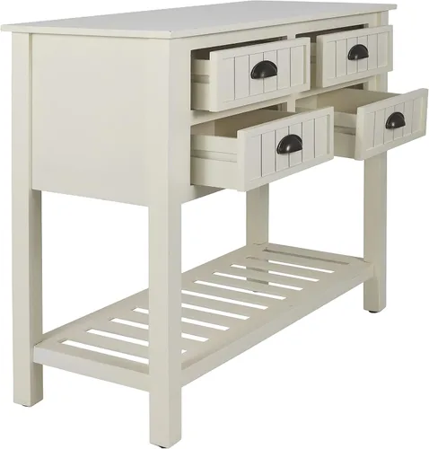 Vista 5 de Bailey Bead Board Mesa consola de madera con cuatro cajones con estante, acabado blanco antiguo