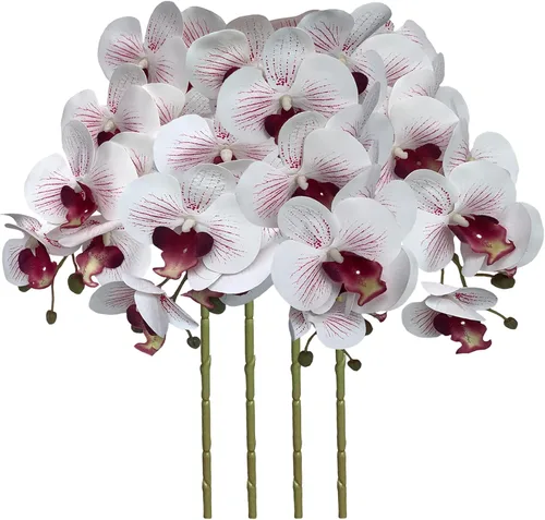 Vista 10 de FagusHome Phalaenopsis - Flores artificiales de 32 pulgadas, 4 piezas de orquídeas artificiales, plantas falsas para decoración del hogar (azul)