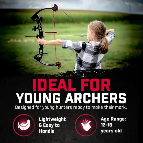 Vista 9 de Barnett Vortex Lite Youth Bow - 22-25in Draw Length, 18-29lb Hunting Compound Bow, Adjustable 60-70% Let Off, 3 Pin Fiber Optic Sight, Brush