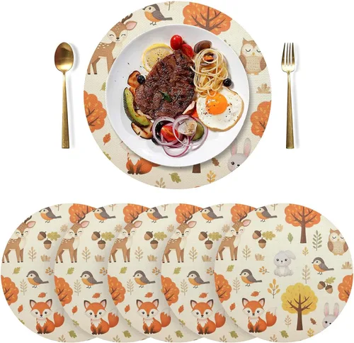 Vista 3 de Cute Woodland Animals Round Table Placemats, Non Slip Washable Placmats for Kitchen Table one sizex4