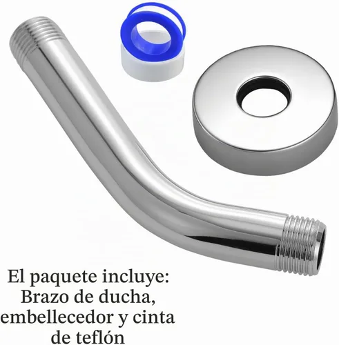 Vista 7 de Brazo de ducha Voolan con brida y cinta de teflón, brazo de extensión de cabezal de ducha para baño con ducha fija, acero inoxidable sólido, montado
