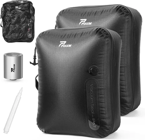 Vista 15 de Bolsas de vacío para viajes con bomba inalámbrica, cremallera abierta de 180°, impermeable IP67, bolsas de compresión reutilizables que ahorran