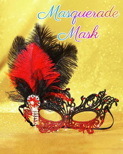 Vista 4 de Campsis Máscara de mascarada para mujer, máscara de plumas para mascarada, máscara de encaje veneciano con diamantes de imitación