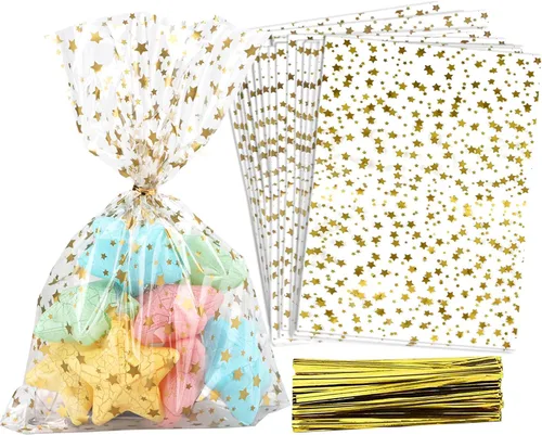 Vista 53 de 100 bolsas de regalo con estampado de estrellas de 3 x 5 pulgadas, bolsas de regalo de celofán, bolsas de regalo de celofán, bolsas de regalo