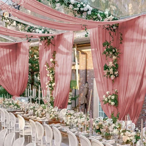 Vista 9 de FUHSY Cortinas de techo para arco de boda, tela drapeada, tela de gasa, cortinas de gasa burdeos para telón de fondo, 5 x 20 pies, 2 paneles