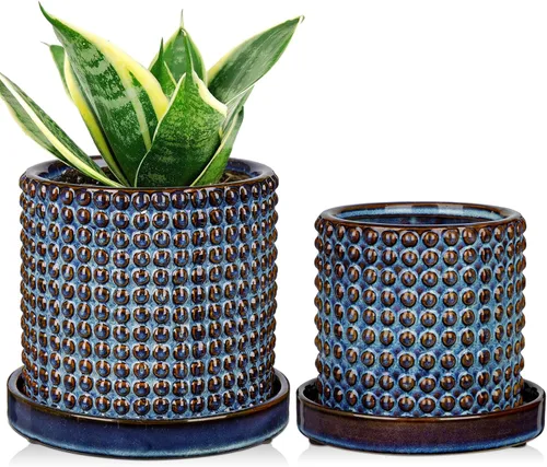 Vista 6 de DILATATA Maceta de Cerámica de 5 Pulgadas para Plantas de Interior Sin Orificio de Drenaje, Maceta de Flores de Burbuja, Maceta de Hobnail, Maceta