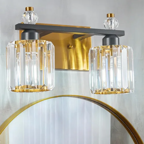 Vista 9 de Luces de Tocador de Baño de 3 Luces, Placado Negro, Modernas Luces de Tocador de Cristal para Baño, Luces de Tocador de Cristal para Usar Sobre