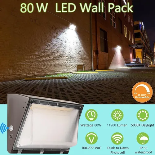Vista 2 de Paquete de luz LED regulable de 80 W con fotocélula del atardecer al amanecer, 100-277 V 11200 LM 400-600 W equivalente a HPS/HID, iluminación