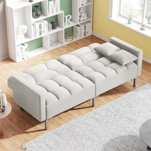 Vista 3 de Sofá cama plegable moderno tapizado de lino de 74.8 pulgadas para espacio de vida compacto, apartamento, dormitorio