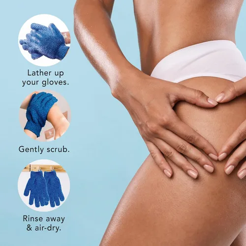 Vista 7 de Guantes exfoliantes (4 piezas, 2 pares) – Guantes de ducha pesados para exfoliación corporal, exfolia y elimina la piel muerta