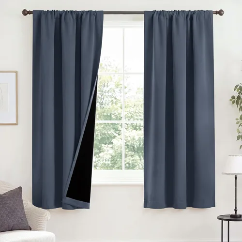 Vista 33 de NICETOWN Biscotti Beige 100% Cortinas opacas de 45" de largo para cocina, bolsillo con varilla para sótano completamente opaco, cortinas térmicas