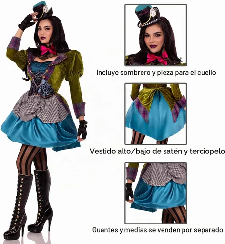 Vista 4 de Leg Avenue Disfraz de sombrerero loco de lujo de 3 piezas para mujer