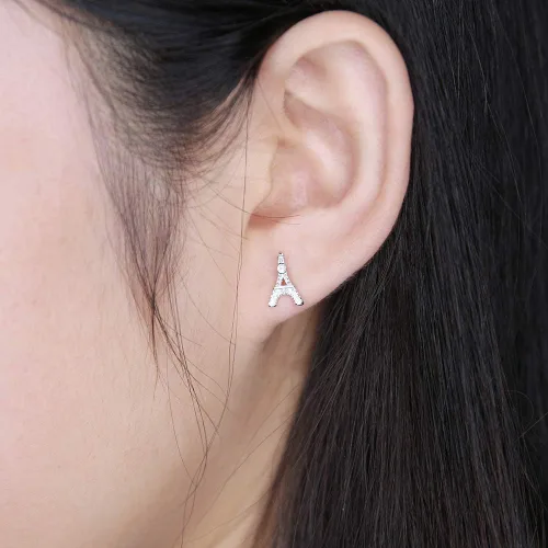 Vista 2 de AoedeJ Aretes hipoalergénicos de plata de ley 925 con diseño de Torre Eiffel de París, regalo para mujer