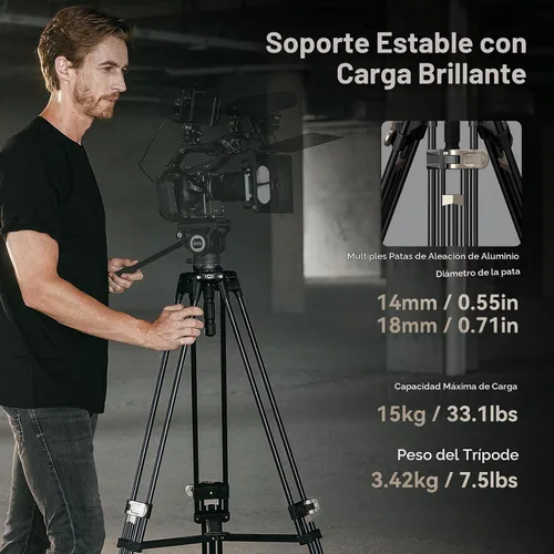 Vista 3 de SMALLRIG AD-80 FreeBlazer Trípode de aluminio resistente de aleación, trípode de video de 71 pulgadas con adaptador de cuenco de 75mm, ajuste
