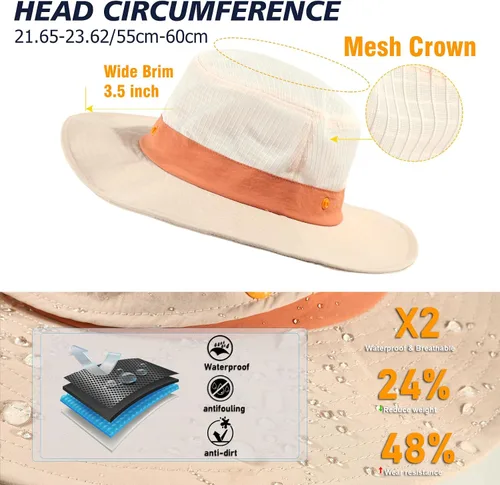 Vista 4 de Waterproof Sun Hats for Women UV Protection Fishing Hat Wide Brim Safari Hats 2 in 1 Snap-Button Flodable Bucket Hat Outdoor