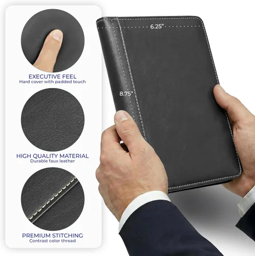 Vista 5 de Samsill (71730) Portafolios de cuero con costuras de contraste, tamaño pequeño, cuaderno para escribir de 5 x 8 pulgadas, negro, Negro