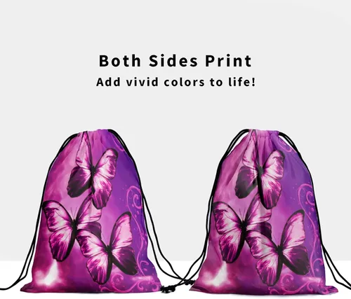 Vista 3 de Bolsa de agarre de gimnasia de piel de animal, bolsa de gimnasia con cordón ajustable, bolsa de cuerda para fauna silvestre, Mariposas Galaxy