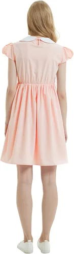 Vista 2 de Vestidos de cuello Peter Pan para mujer, color rosa puro, calcetines de manga corta incluidos
