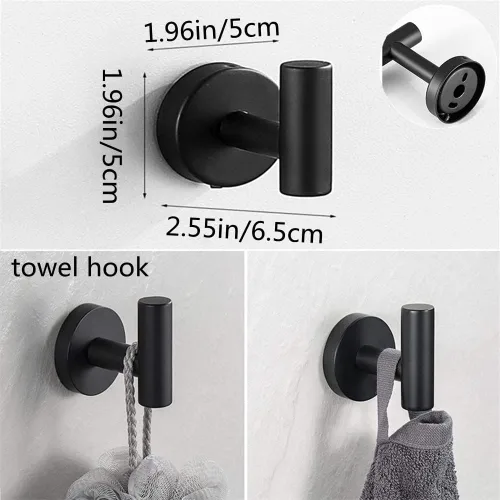 Vista 4 de szhdxsy - Juego de 6 accesorios de baño negro mate, soporte para toallas de acero inoxidable SUS 304 montado en la pared, incluye toallero de 16