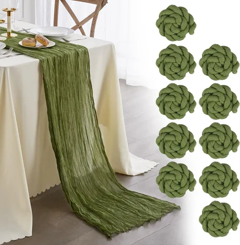 Vista 8 de Nialnant Camino de mesa de estopilla azul bebé, camino de mesa bohemio de 13 pies para cocina, cena, fiesta de Año Nuevo azul, decoración de bodas