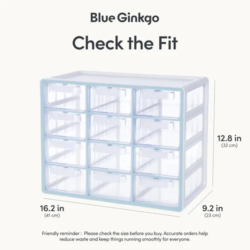 Vista 2 de Blue Ginkgo Gabinete grande de 12 cajones, organizador transparente apilable para hardware, cuentas, ladrillos de plástico, oficina y almacenamiento