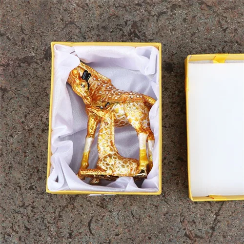 Vista 6 de Waltz&F Pintado a mano esmaltado jirafa madre e niño decorativo con bisagras joyería animal baratija caja única decoración para el hogar